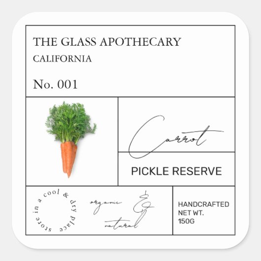 Apothecary Carrot Label Quadratischer Aufkleber (Vorderseite)
