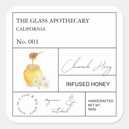 Apothecary Chamomile Infted Honey Label Quadratischer Aufkleber (Vorderseite)