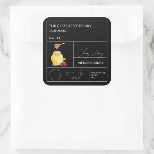 Apothecary Cherry Infted Honey Label Quadratischer Aufkleber (Tasche)