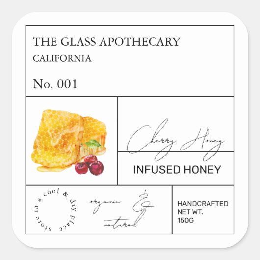 Apothecary Cherry Infted Honey Label Quadratischer Aufkleber (Vorderseite)