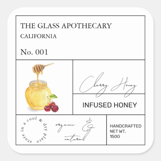 Apothecary Cherry Infted Honey Label Quadratischer Aufkleber (Vorderseite)