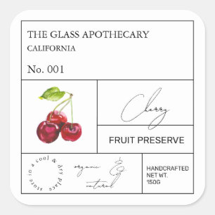 Apothecary Cherry Label Quadratischer Aufkleber