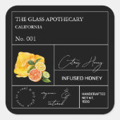 Apothecary Citrus Infted Honey Label Quadratischer Aufkleber (Vorderseite)
