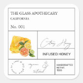 Apothecary Citrus Infted Honey Label Quadratischer Aufkleber (Vorderseite)