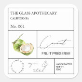 Apothecary Coconut Label Quadratischer Aufkleber (Vorderseite)