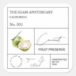 Apothecary Coconut Label Quadratischer Aufkleber