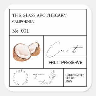 Apothecary Coconut Label Quadratischer Aufkleber