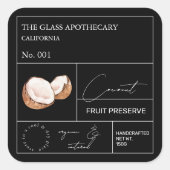 Apothecary Coconut Label Quadratischer Aufkleber (Vorderseite)