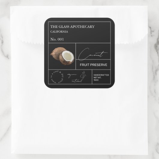 Apothecary Coconut Label Quadratischer Aufkleber (Tasche)