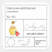 Apothecary Cranberry Infted Honey Label Quadratischer Aufkleber (Vorderseite)
