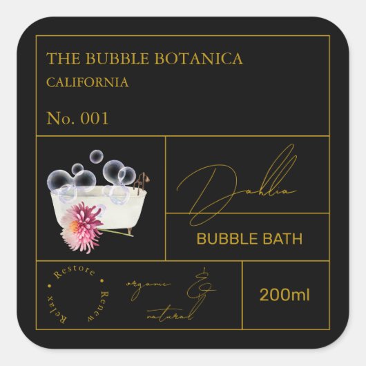 Apothecary Dahlia Bubble Bath Label Quadratischer Aufkleber (Vorderseite)