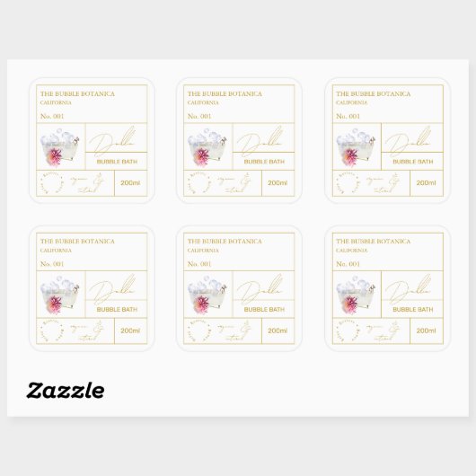 Apothecary Dahlia Bubble Bath Label Quadratischer Aufkleber (Blatt)