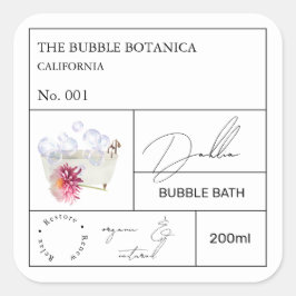 Apothecary Dahlia Bubble Bath Label Quadratischer Aufkleber