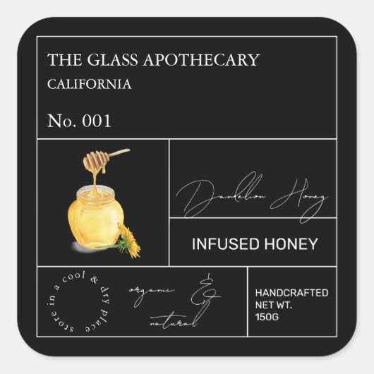Apothecary Dandelion Infanterie Honey Label Quadratischer Aufkleber (Vorderseite)