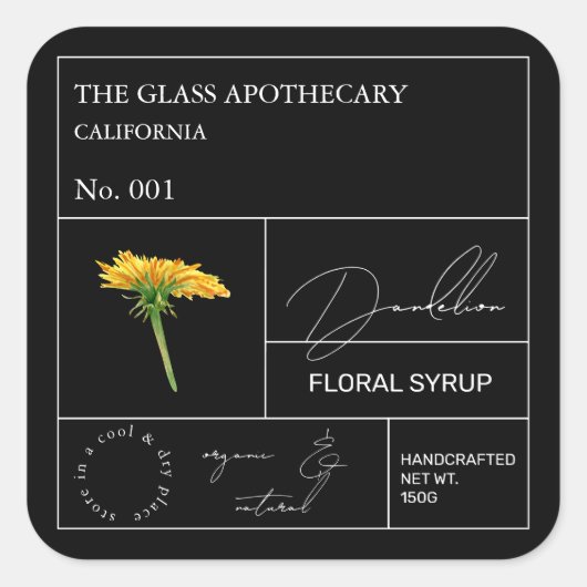 Apothecary Dandelion Label Quadratischer Aufkleber (Vorderseite)