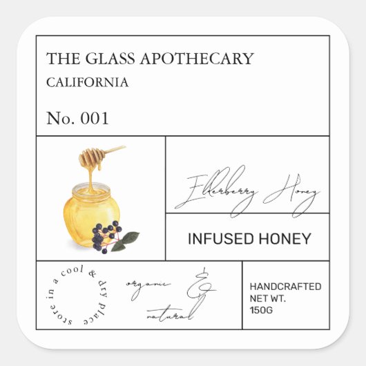 Apothecary Elderberry Infted Honey Label Quadratischer Aufkleber (Vorderseite)