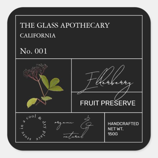 Apothecary Elderberry Label Quadratischer Aufkleber (Vorderseite)