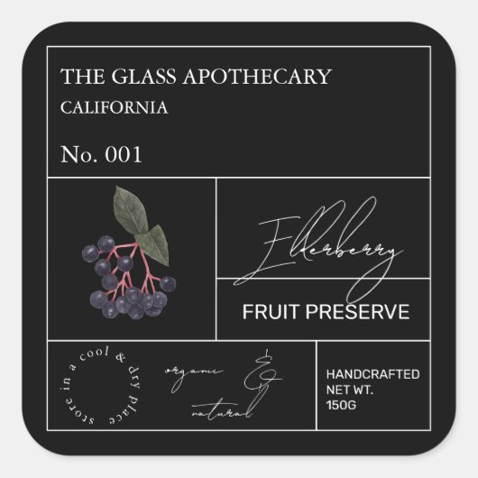 Apothecary Elderberry Label Quadratischer Aufkleber (Vorderseite)