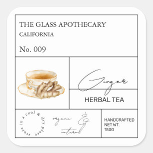 Apothecary Ginger Root Herbal Tee Label Quadratischer Aufkleber