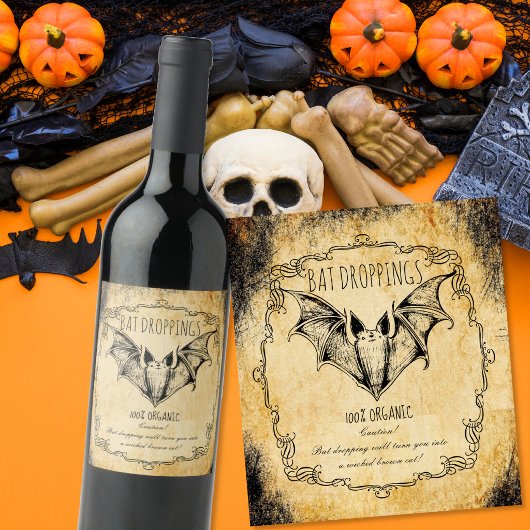 Apothecary halloween Vintag Bat dropppings Weinetikett