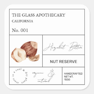 Apothecary Hazelnut Label Quadratischer Aufkleber