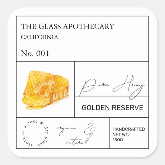 Apothecary Honeycomb Honey Label Quadratischer Aufkleber (Vorderseite)