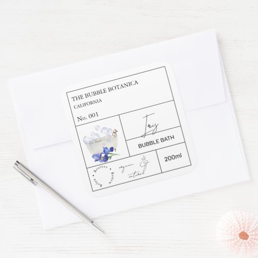 Apothecary Iris Bubble Bath Label Quadratischer Aufkleber (Umschlag)