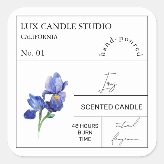 Apothecary Iris Scented Candle Label Quadratischer Aufkleber (Vorderseite)
