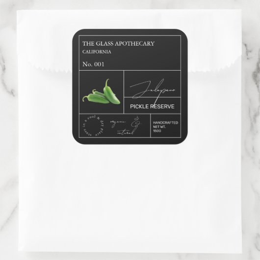 Apothecary Jalapeno Label Quadratischer Aufkleber (Tasche)