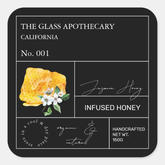 Apothecary Jasmine Infomaterial Honey Label Quadratischer Aufkleber (Vorderseite)