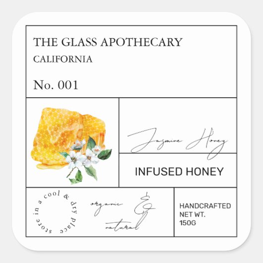 Apothecary Jasmine Infomaterial Honey Label Quadratischer Aufkleber (Vorderseite)