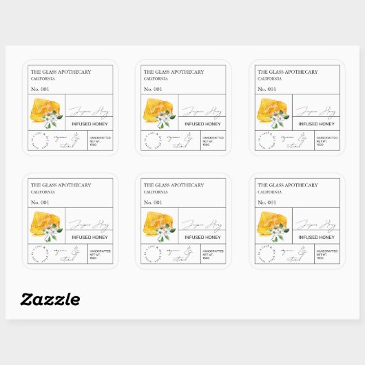 Apothecary Jasmine Infomaterial Honey Label Quadratischer Aufkleber (Blatt)