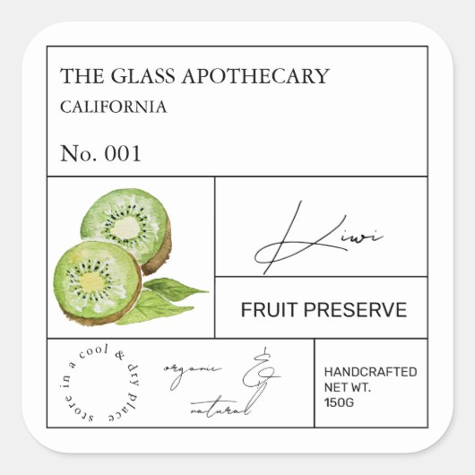 Apothecary Kiwi Label Quadratischer Aufkleber (Vorderseite)