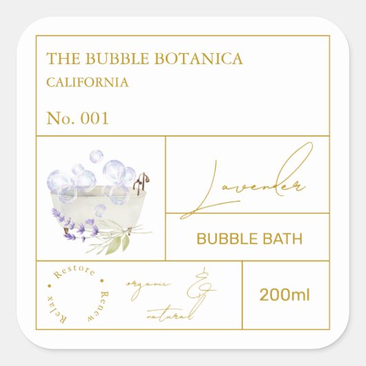 Apothecary Lavender Bubble Bath Label Quadratischer Aufkleber (Vorderseite)