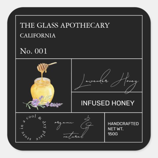 Apothecary Lavender Infted Honey Label Quadratischer Aufkleber (Vorderseite)