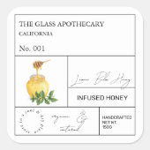 Apothecary Lemon Balm Infanterie Honey Label Quadratischer Aufkleber (Vorderseite)