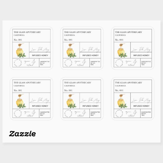 Apothecary Lemon Balm Infanterie Honey Label Quadratischer Aufkleber (Blatt)
