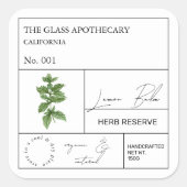 Apothecary Lemon Balm Label Quadratischer Aufkleber (Vorderseite)