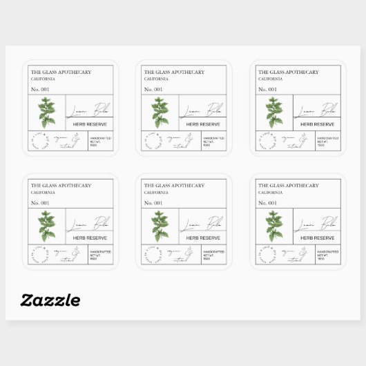 Apothecary Lemon Balm Label Quadratischer Aufkleber (Blatt)