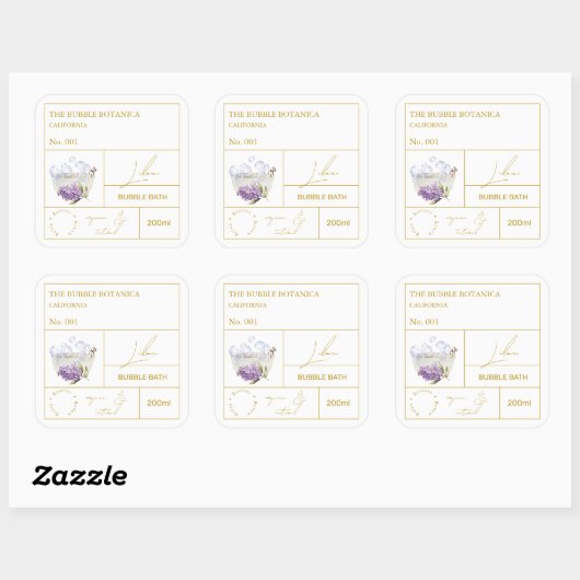 Apothecary Lilac Bubble Bath Label Quadratischer Aufkleber (Blatt)