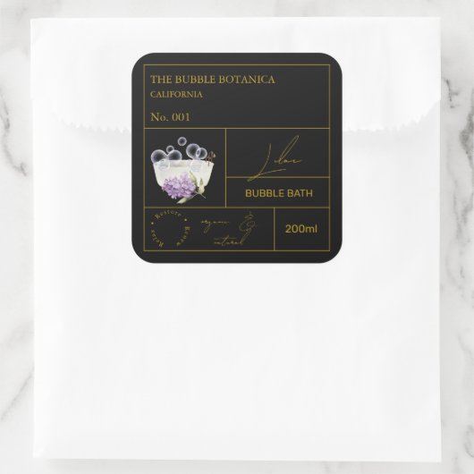 Apothecary Lilac Bubble Bath Label Quadratischer Aufkleber (Tasche)