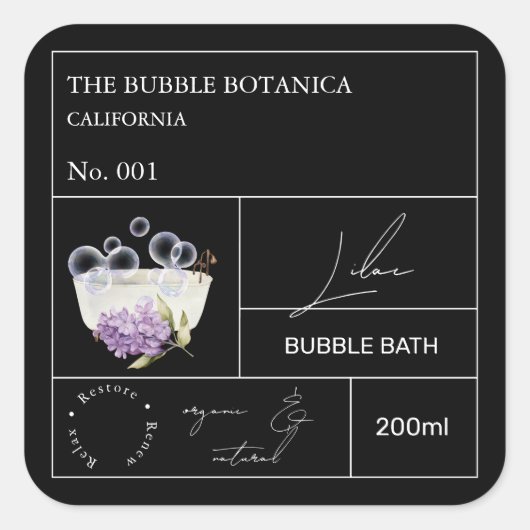Apothecary Lilac Bubble Bath Label Quadratischer Aufkleber (Vorderseite)