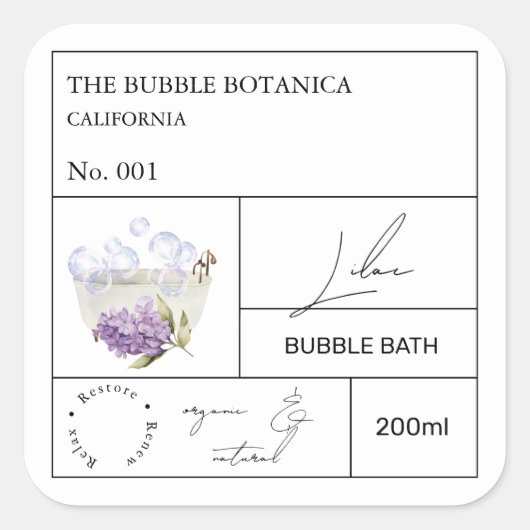 Apothecary Lilac Bubble Bath Label Quadratischer Aufkleber (Vorderseite)
