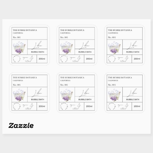 Apothecary Lilac Bubble Bath Label Quadratischer Aufkleber (Blatt)