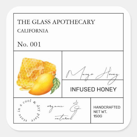 Apothecary Mango Infoblatt Quadratischer Aufkleber (Vorderseite)