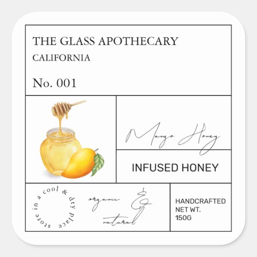 Apothecary Mango Infoblatt Quadratischer Aufkleber (Vorderseite)