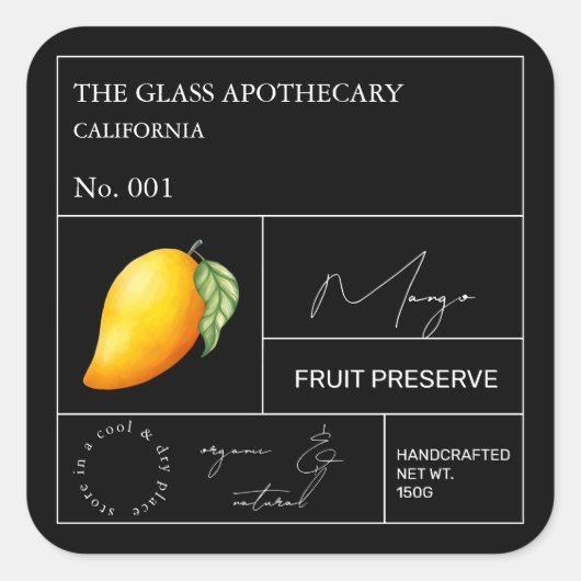 Apothecary Mango Label Quadratischer Aufkleber (Vorderseite)