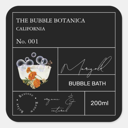 Apothecary Marigold Bubble Bath Label Quadratischer Aufkleber (Vorderseite)