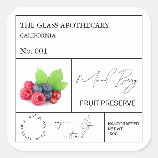 Apothecary Mixed Berry Label Quadratischer Aufkleber (Vorderseite)