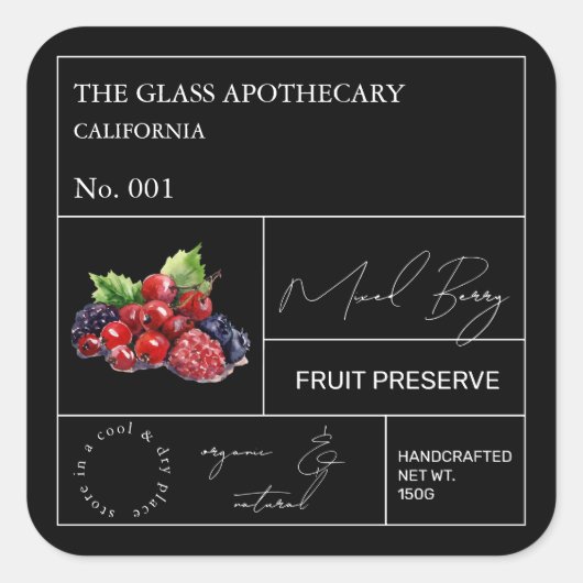 Apothecary Mixed Berry Label Quadratischer Aufkleber (Vorderseite)